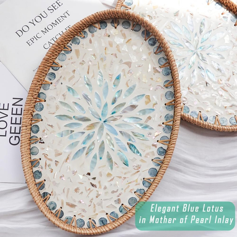 13 Inch Decor Tray for Coffee Table Mother of Pearl Inlay Serving Tray for Ottom gallery