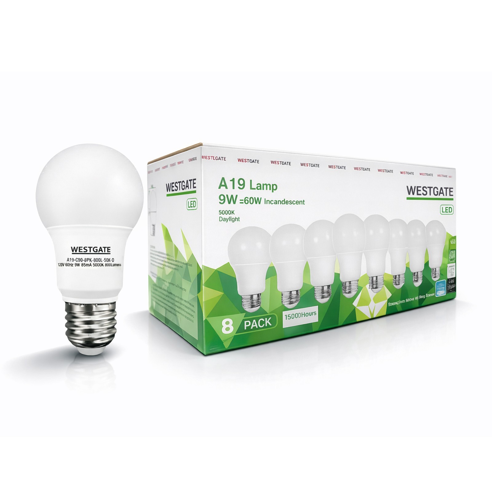 8 Pack - A19 LED Bulb 5000K Daylight White 9W gallery