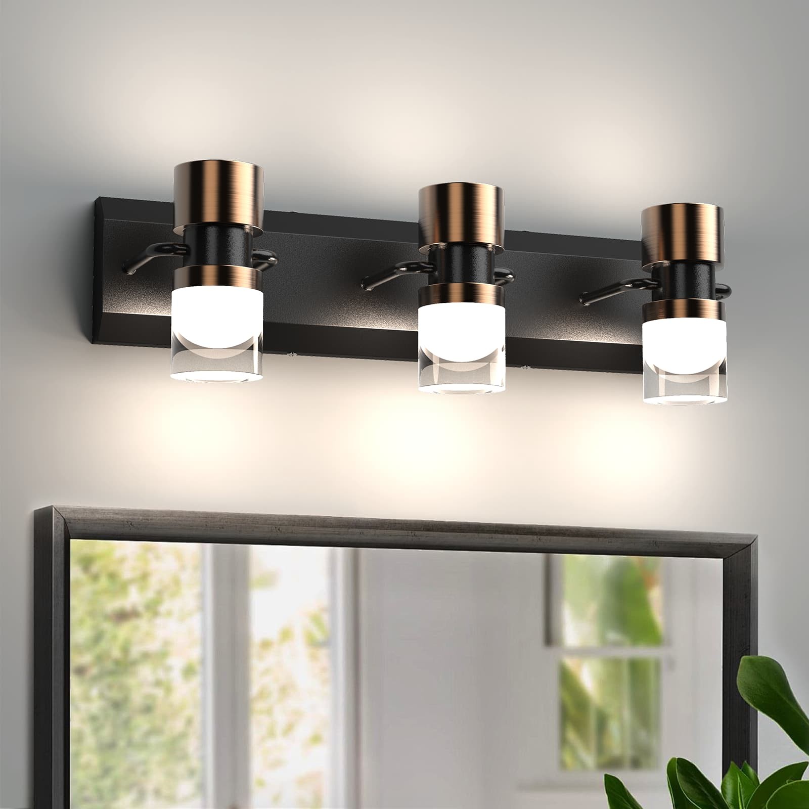 Luxury 3-Light LED Vanity Light Fixture Black&Gold Modern Bathroom Wall Sconce gallery
