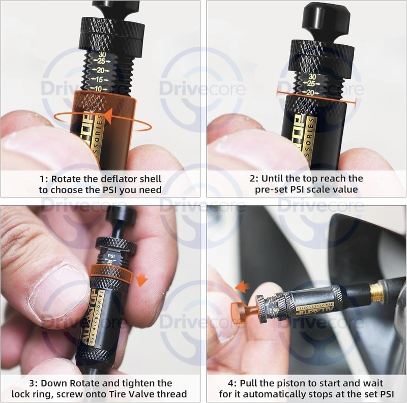 4 PCS ALL-TOP Adjustable Auto-Stop Tire Deflator Valve Kit (10-30 PSI) Screw-on gallery