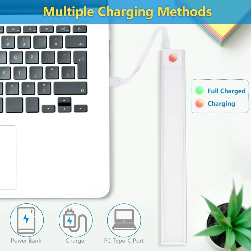 LED Motion Sensor Under Cabinet Closet Light USB Rechargeable Kitchen Lamp Strip gallery