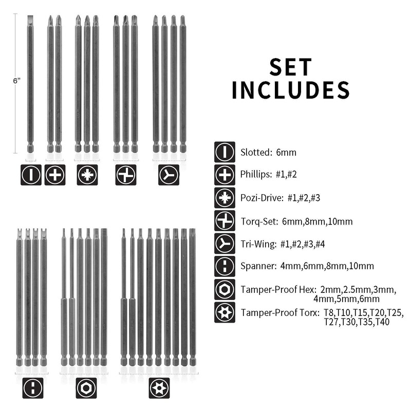 32PCS 6 Inches Extra Long Security Bit Set for Screwdrivers gallery