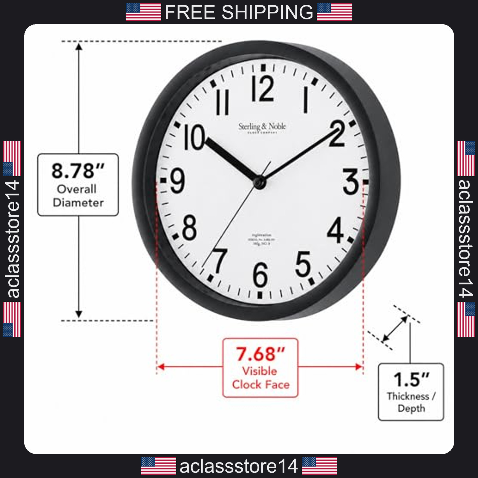 KQEC wall clock black round battery operated 8.78 inch diameter modern quartz gallery