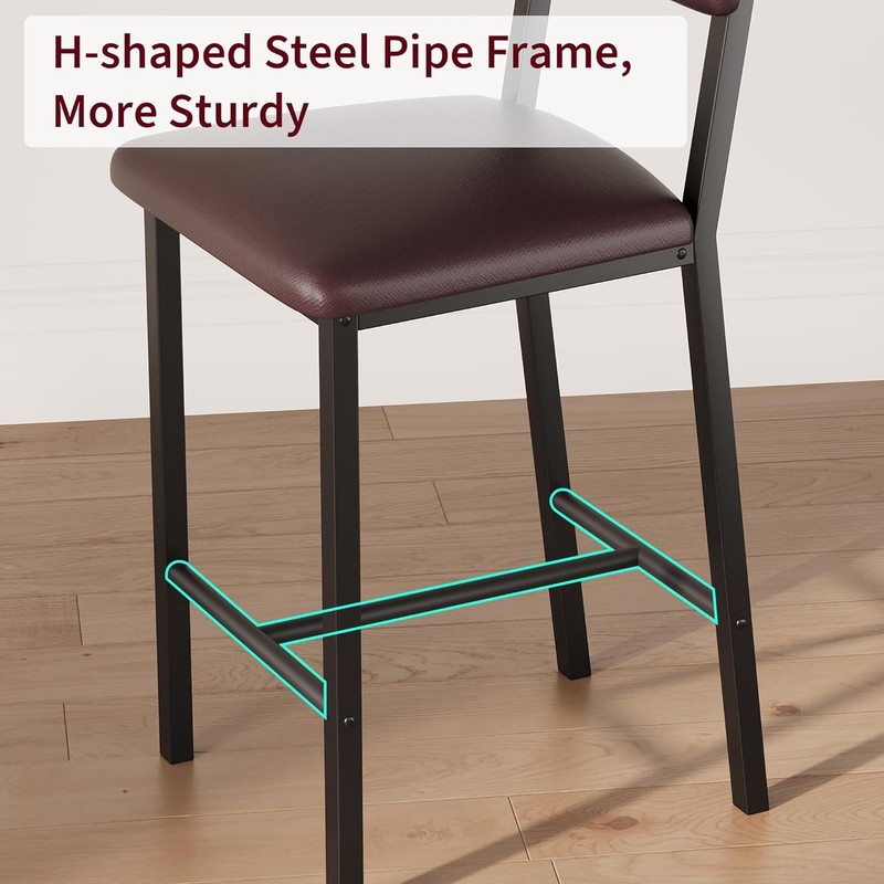Bar Stool Set of 2 Upholstered PU Leather Counter Stool w/ Back Footrest Kitchen gallery