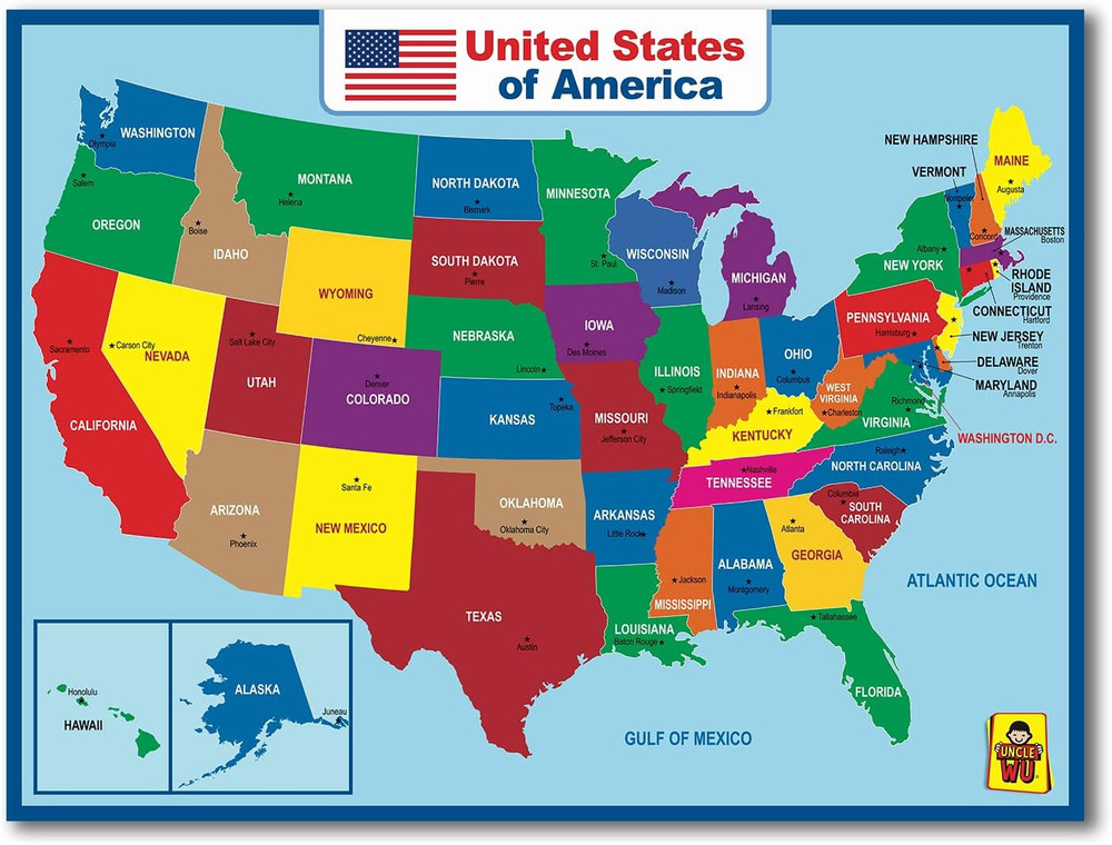 United State Map Laminated Poster -Double Side Educational Poster For Kids/Adult