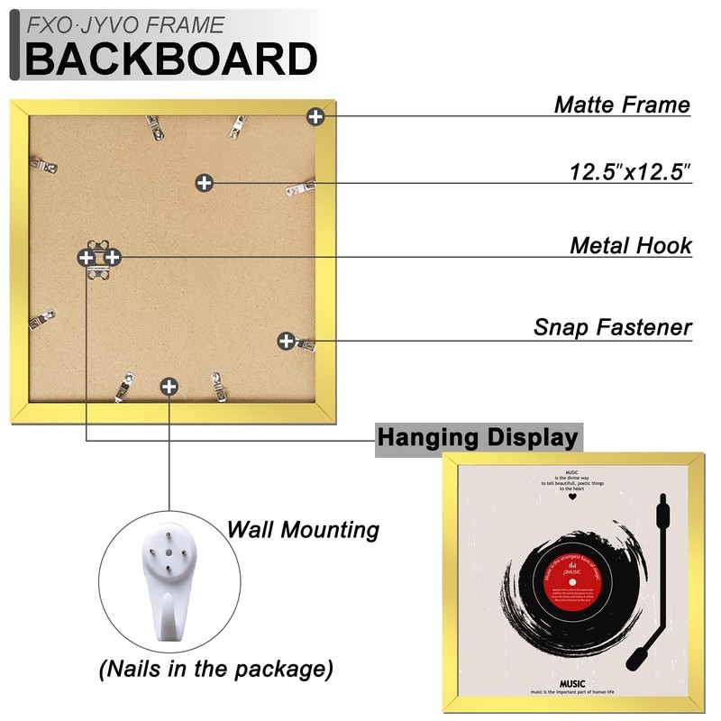 Fxojyvo Vinyl Record Frame for the Wall Display Album Cover, Gold 12.5 x 12.5... gallery