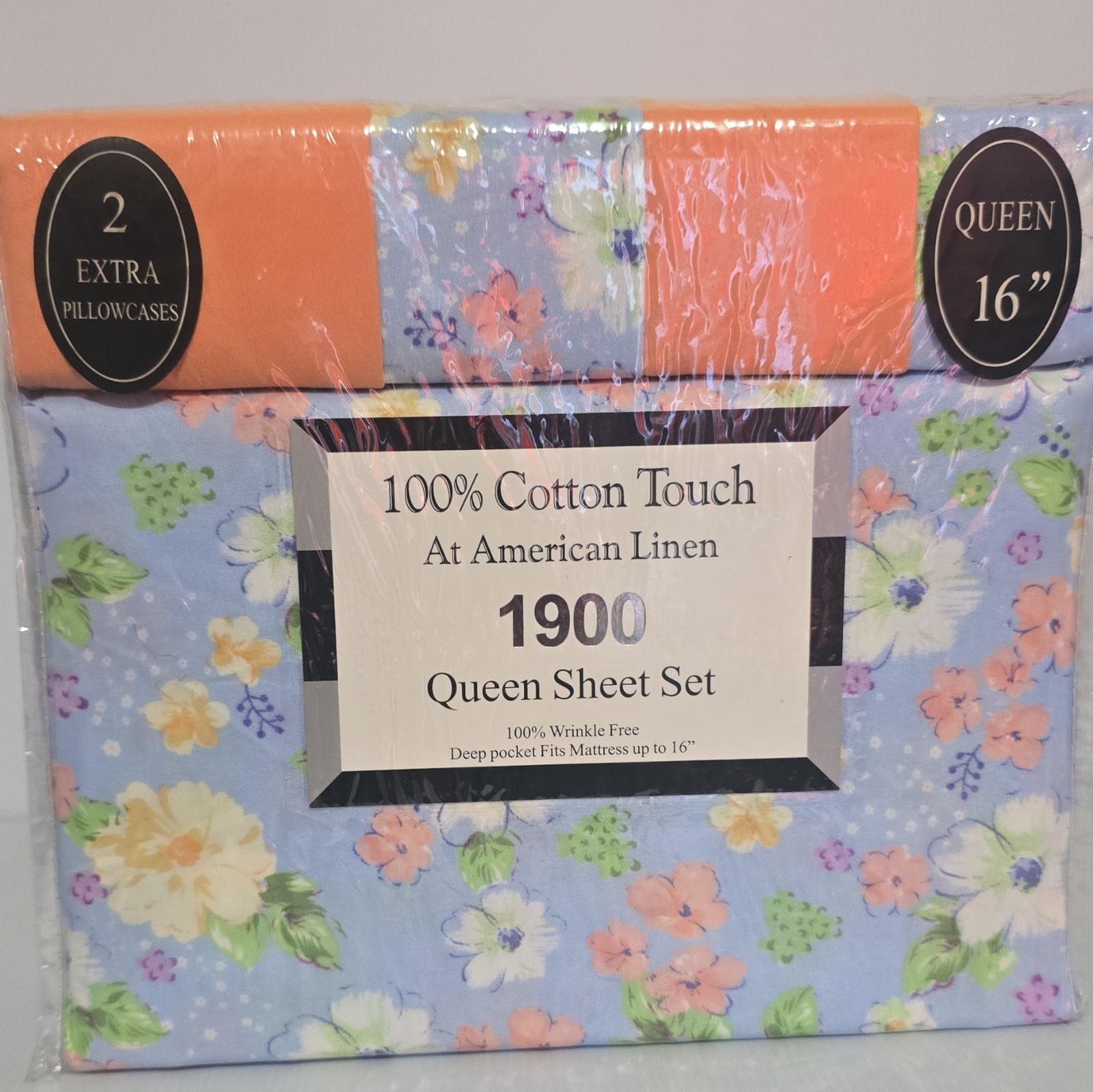 American Linen 1900 Queen Sheet Set Cotton Percale Floral Blue Deep Pocket gallery