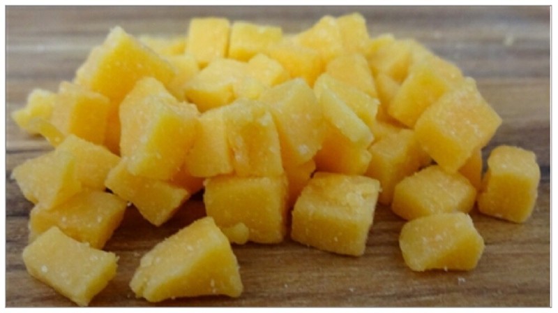 High Temperature Cheddar Cheese 1/4" diced (8 0z.) for Cooking Sausage Brats ect gallery