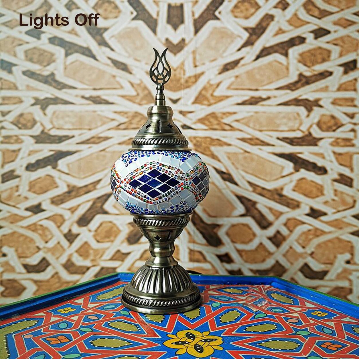 Turkish Mosaic Table Lamp Blue Moroccan Glass Bedside Accent Night Light gallery