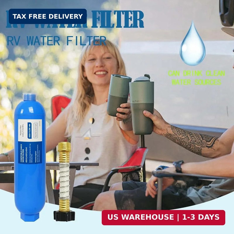 2 Pack RV Inline Water Filter with 2 Flexible Hose Protector, Reduce Bad Taste, gallery