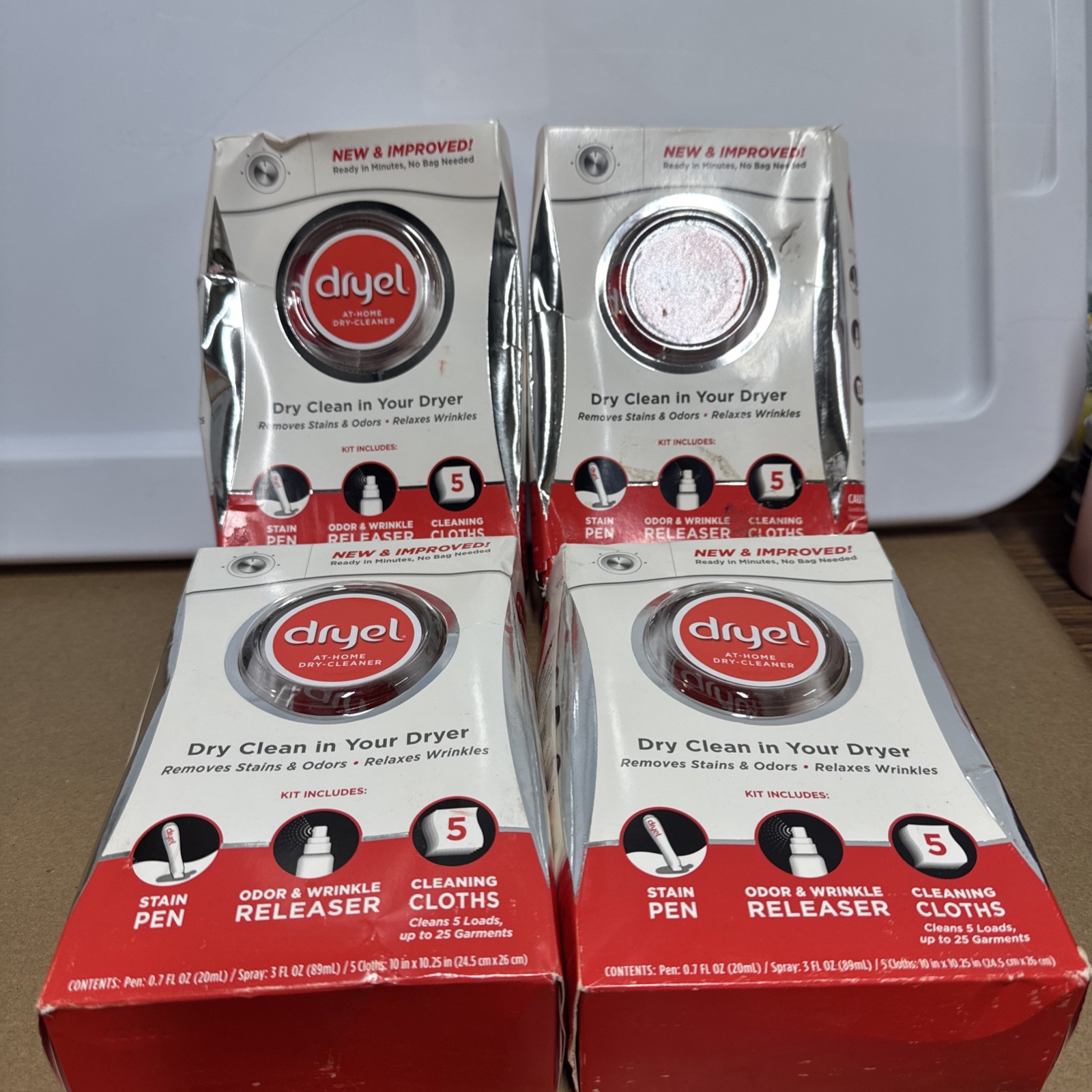 4 Pack Dryel At-Home Dry Cleaner Kit Stain Pen Wrinkle Releaser 5 Cloths NEW gallery