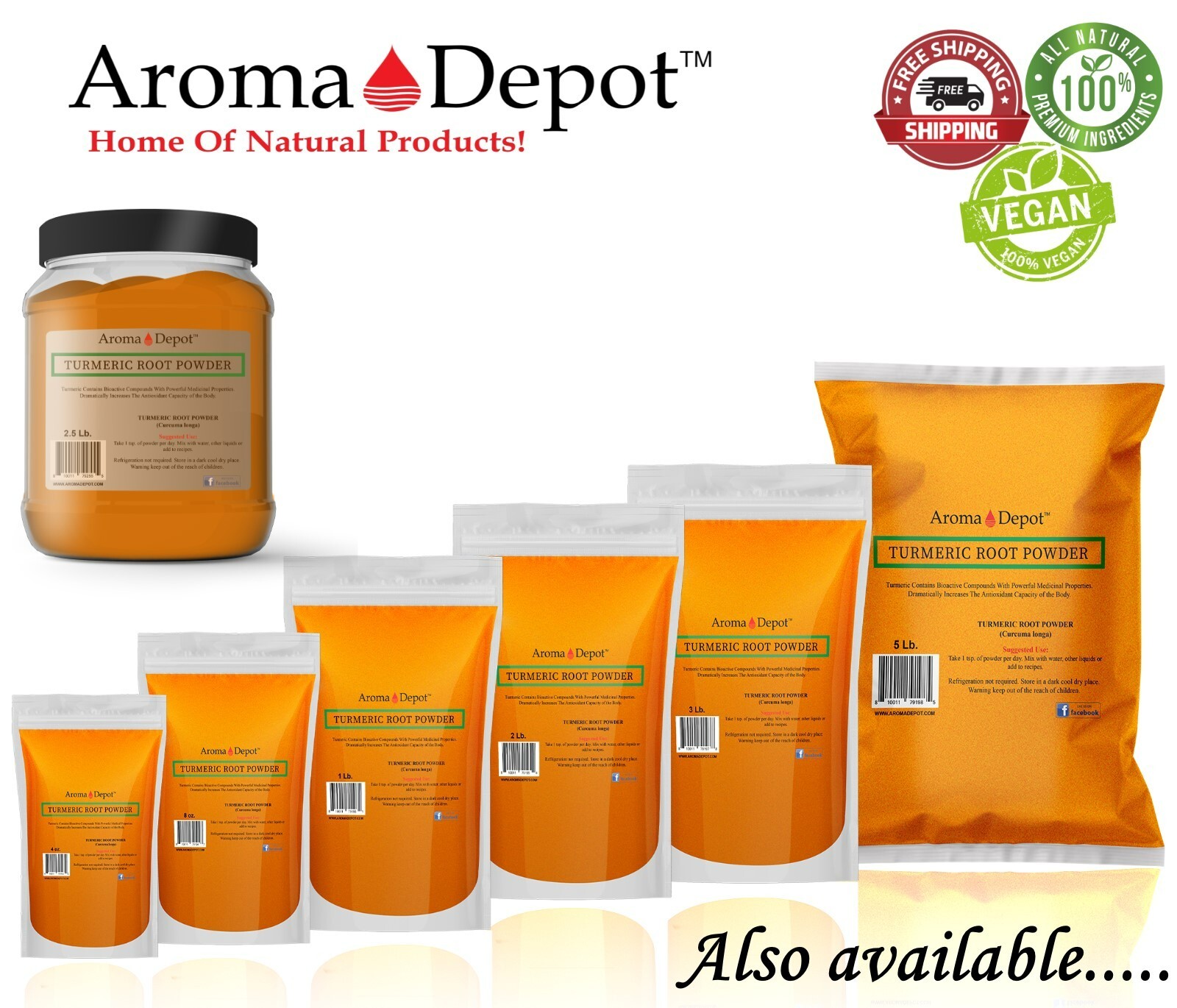 2.5 lb Turmeric Root Powder 100% Pure Curcuma Longa Tumeric 40 oz JAR gallery