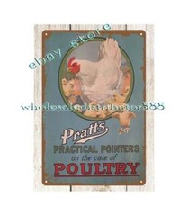 rooster chicken PRATTS PRACTICAL POINTERS ON THE CARE OF POULTRY metal tin sign