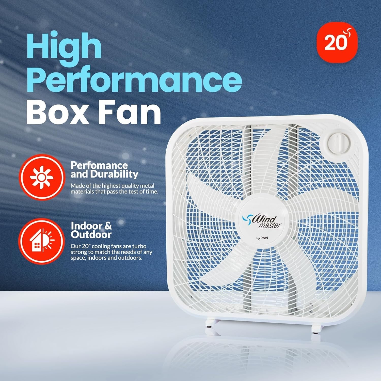 PAMI 20” High Performance Box Fan – Portable 3-Speed Floor Cooling Fan, White gallery