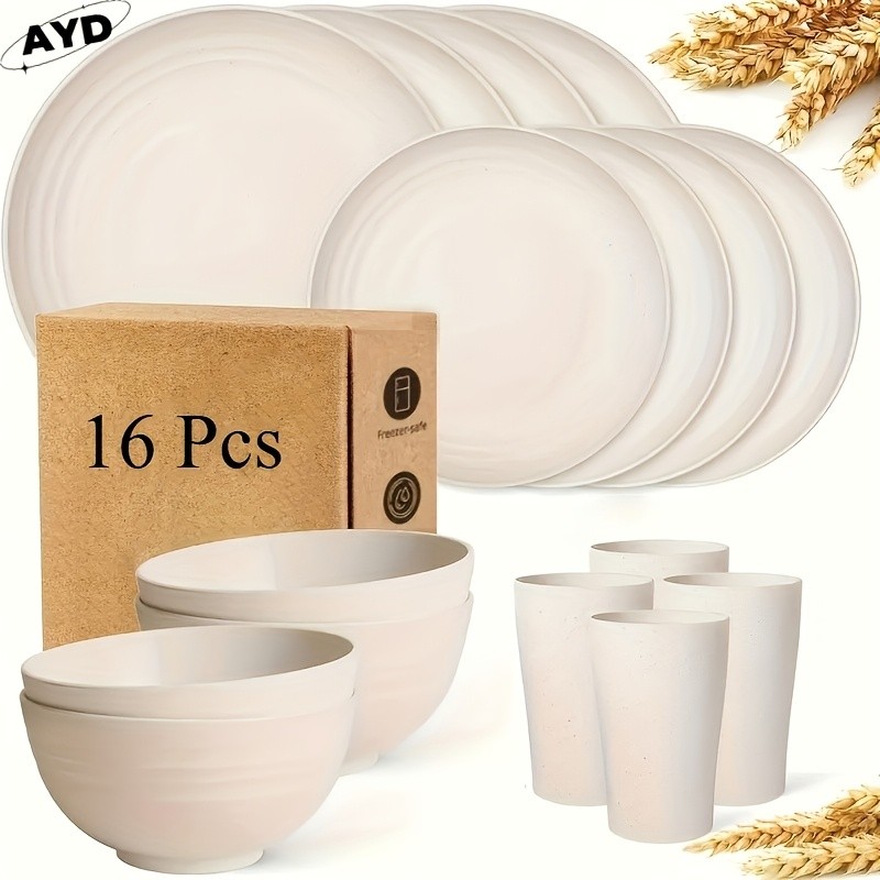 AYD NO.132/16pcs Wheat Straw Large Size Dinnerware Set, Service For 8/4 gallery
