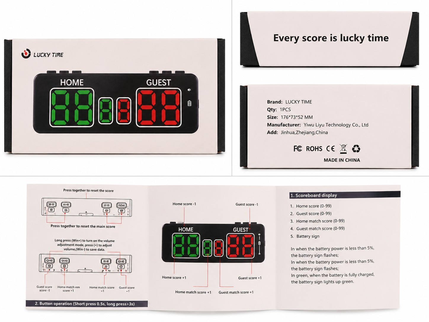 Lucky Time Scoreboard Clock SIZE 7x3x2 Inches gallery