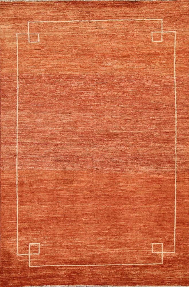 Bordered Gabbeh Kashkoli Oriental ORANGE/ IVORY Area Rug Wool Hand-knotted 5'x6'