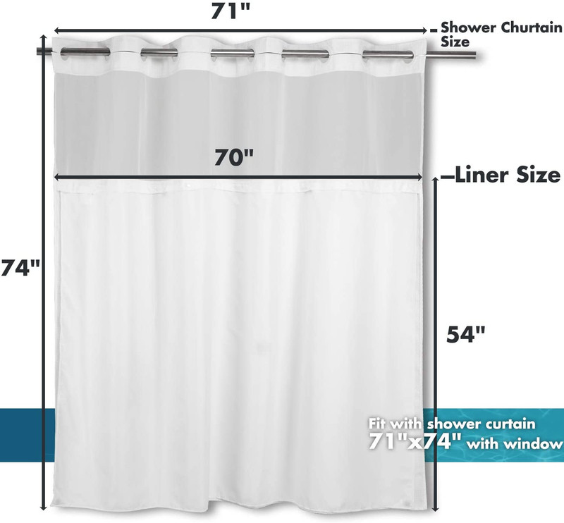 Hookless Shower Curtain Liner With Snaps 70" W x 54" H Polyester Fabric Curtain gallery