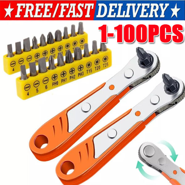 Ratcheting Right Angle Screwdriver Hex Drive 90 Degree Offset + 10pc Bits Set! gallery