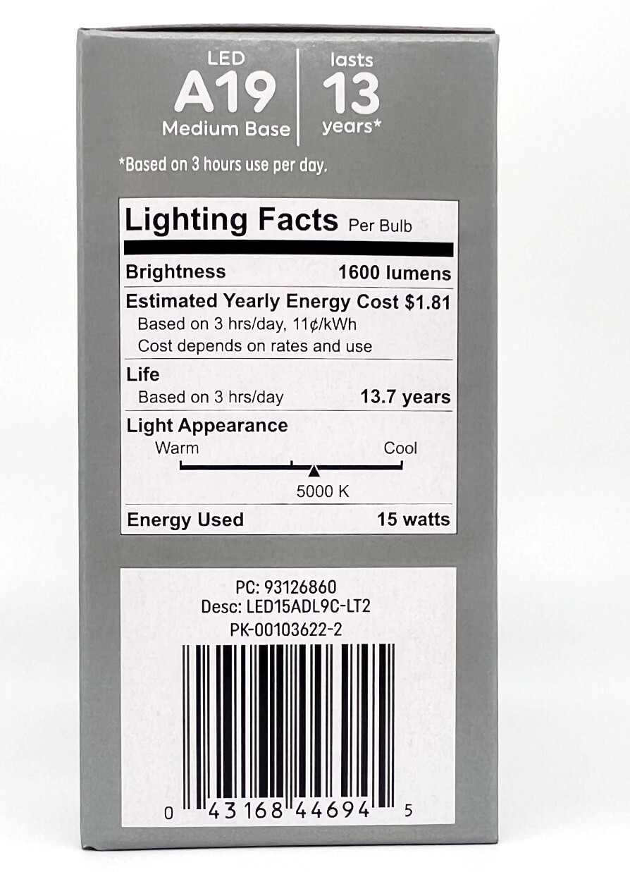 (12 bulbs) GE classic LED A19 Daylight Bulbs, 15 watt, 1600 Lumen, HD Light, gallery