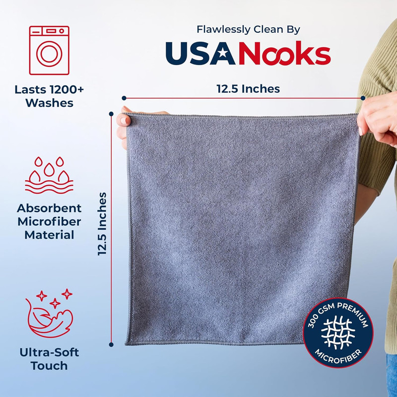 Microfiber Cleaning Cloth Grey - 12 Pcs (12.5"x12.5") - High Performance - 1200 gallery