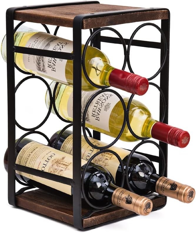 Compact Rustic Wine Rack for 6 Bottles - No Assembly, Perfect for Small Spaces gallery