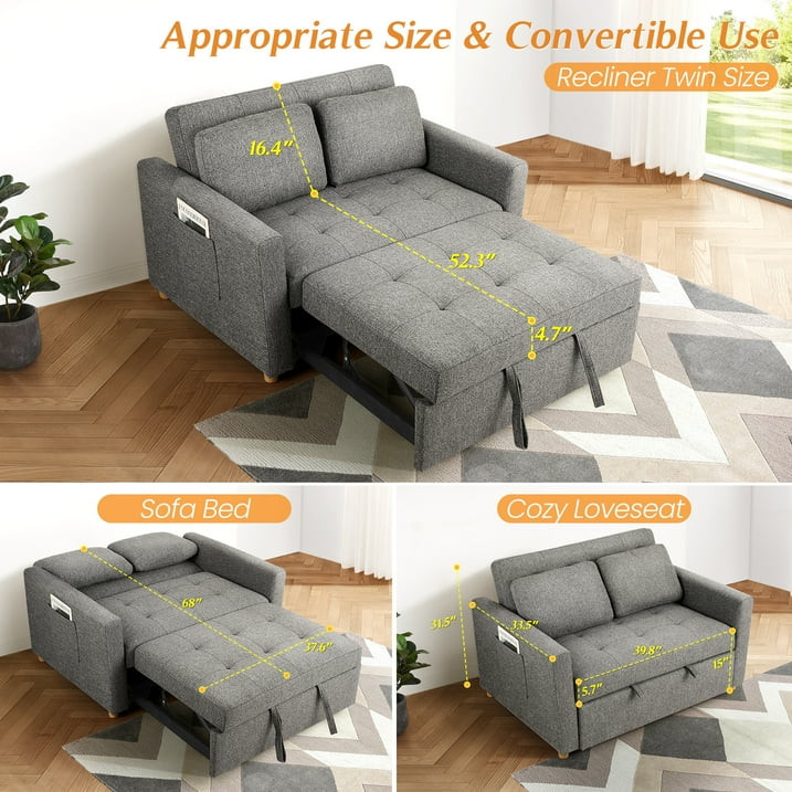 Modern Convertible Comfy Sleeper Sofa 3-in-1 Pull Out Bed Sofa Loveseat Couch US gallery