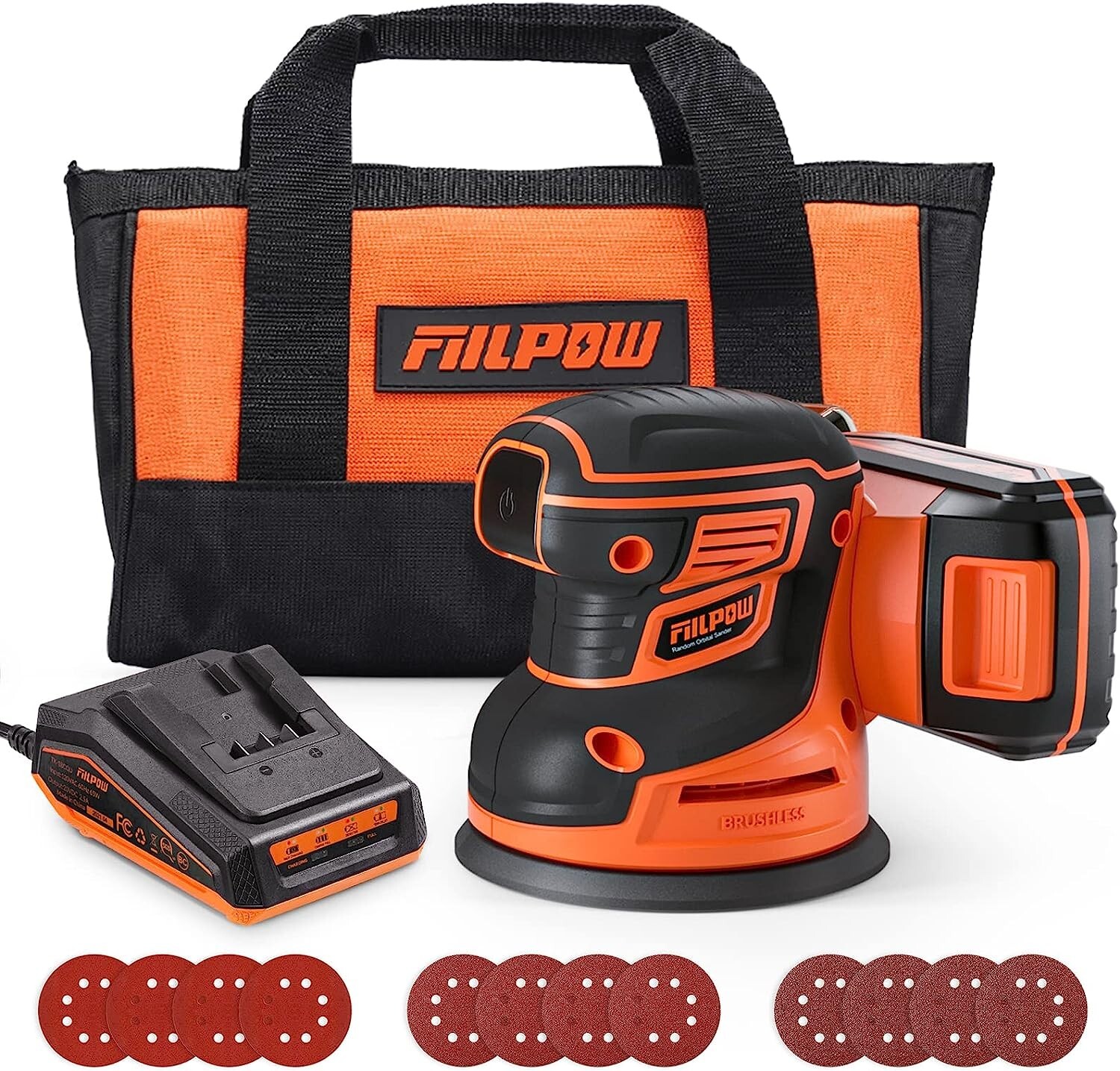 FIILPOW Cordless Random Orbital Sander, 20V Brushless Sander with Battery, gallery