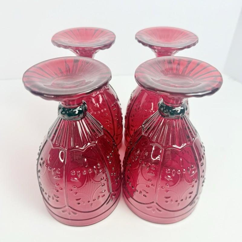 Fitz and Floyd Trestle Ruby Red Water Wine Goblets 12 Oz Set 4 Vintage Style gallery
