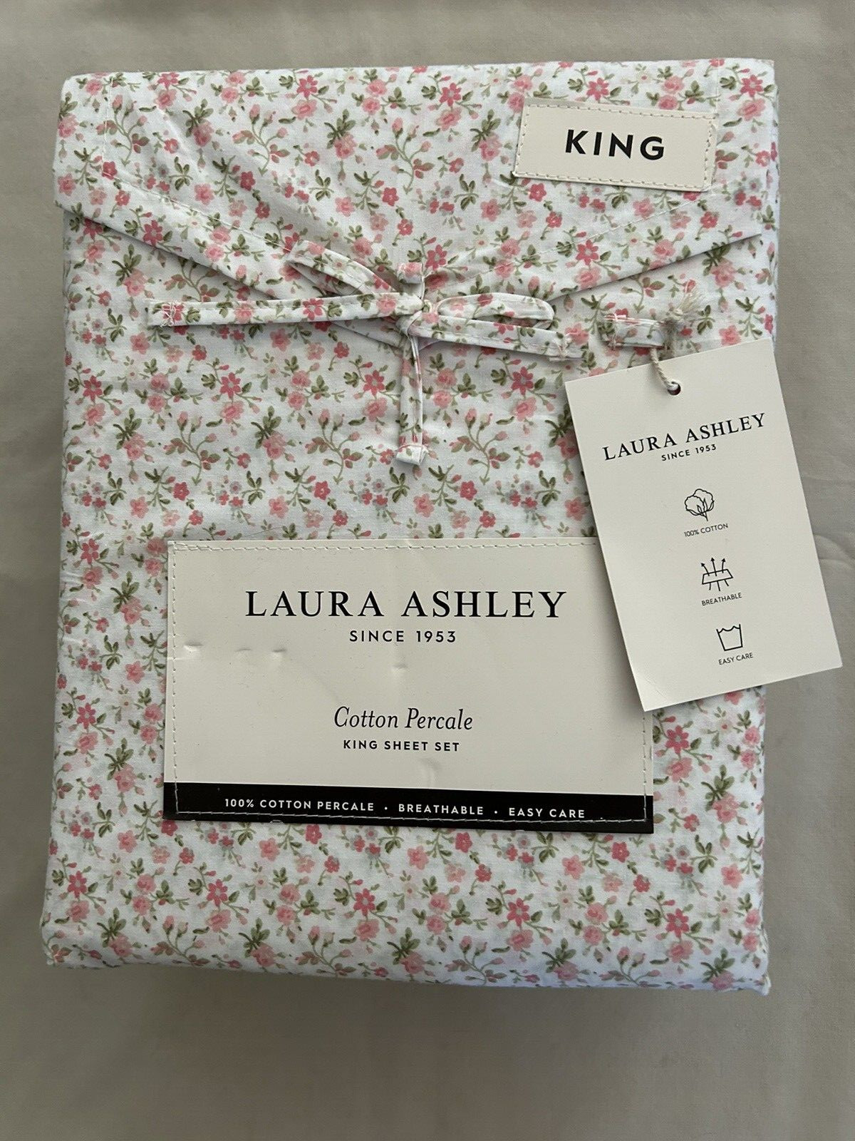 NEW 4pc Laura Ashley King Sheet Set Cottage Floral EVIE Pinks Green & White gallery