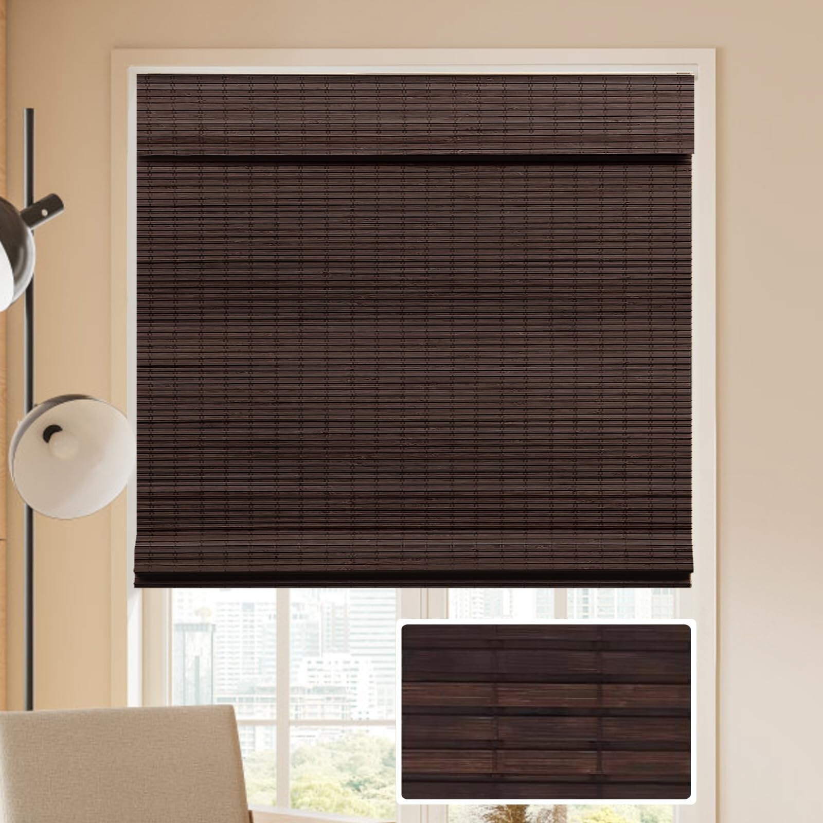 LUCKUP Cordless Bamboo Roman Blinds Shades for Indoor Windows-Blackout Blinds gallery