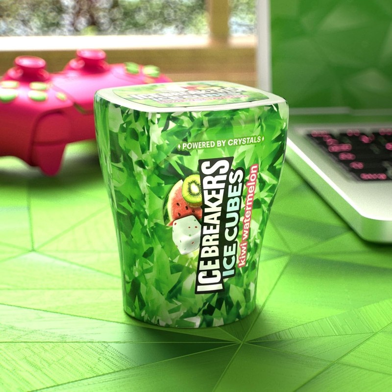 Ice Cubes Kiwi Watermelon Sugar-Free Chewing Gum - 240 Pieces in Portable Cub... gallery