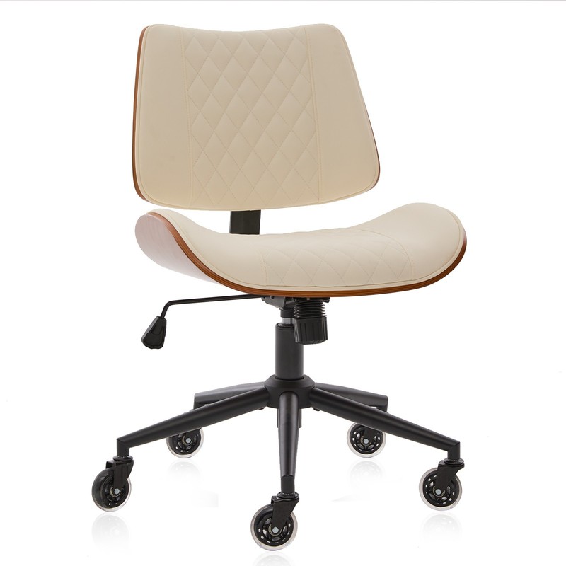 Ergonomic Mid Back Armless Chair, Adjustable Height, 360 Swivel, Brown Leather. gallery