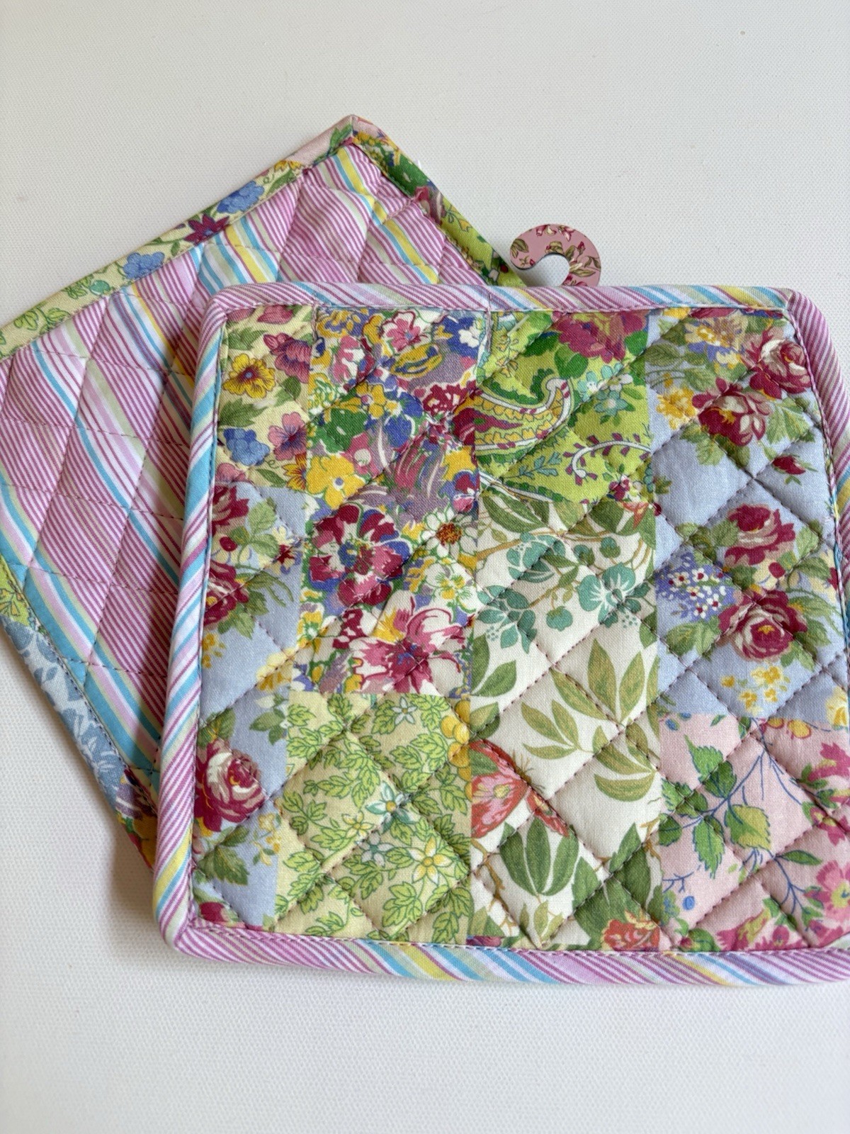 Darling New W Tags ~ Set/2 April Cornell “Garden Collage” Potholders gallery