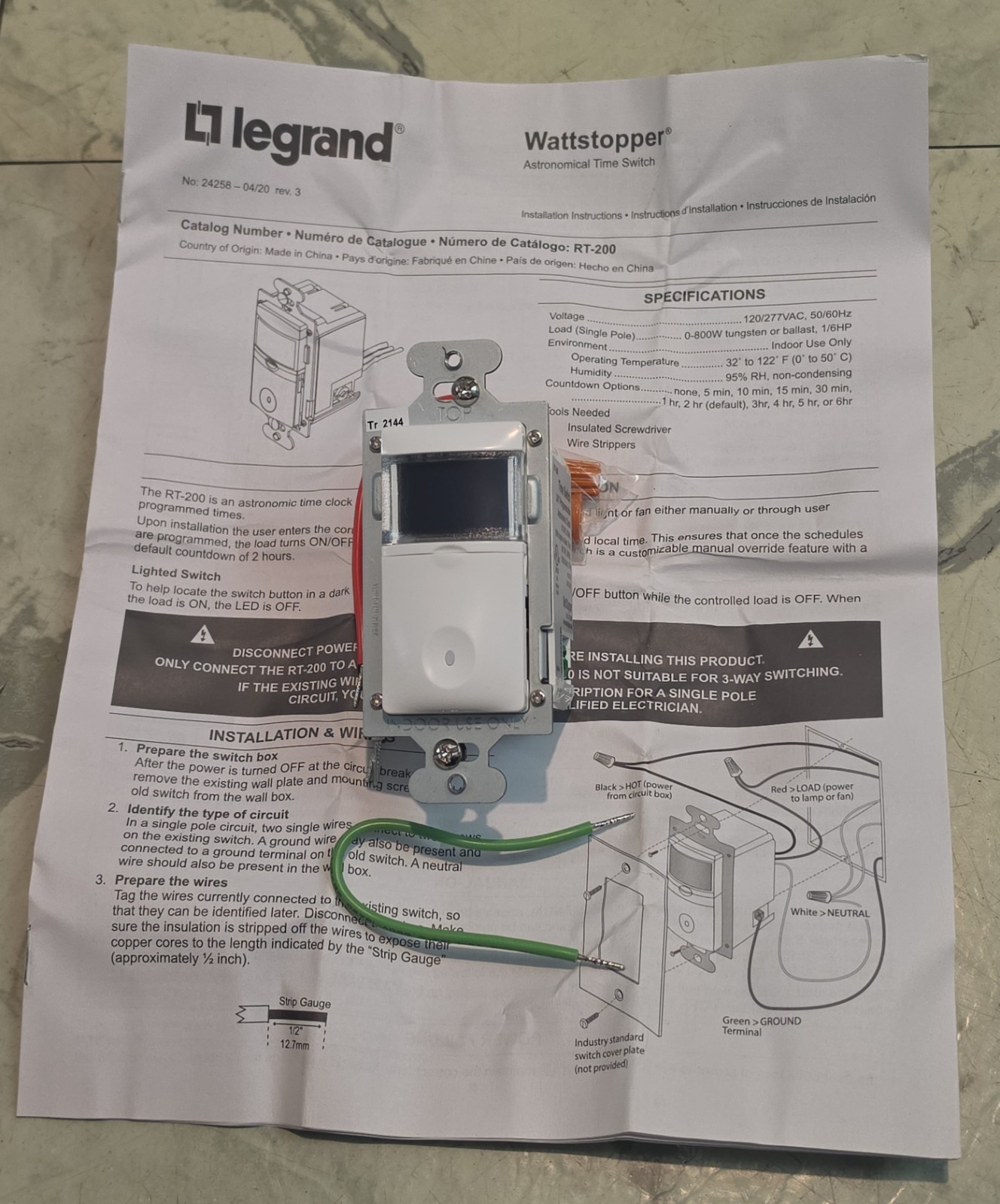 Legrand WattStopper Astronomical Time Switch (RT-200-W) 120VAC, 60 Hz Free Ship gallery
