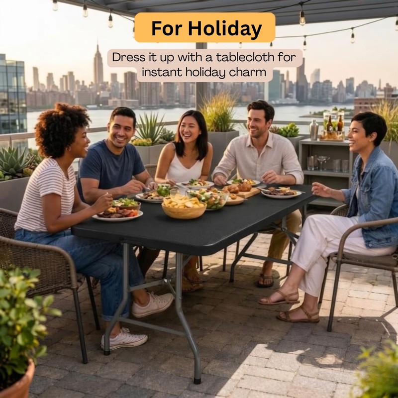 6Ft Plastic Folding Table - Ideal for Indoor/Outdoor Dining & Party Use Black gallery