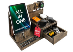 Functional Bedside Organizer for Men – Rustic Design with Smart Cable Solutions