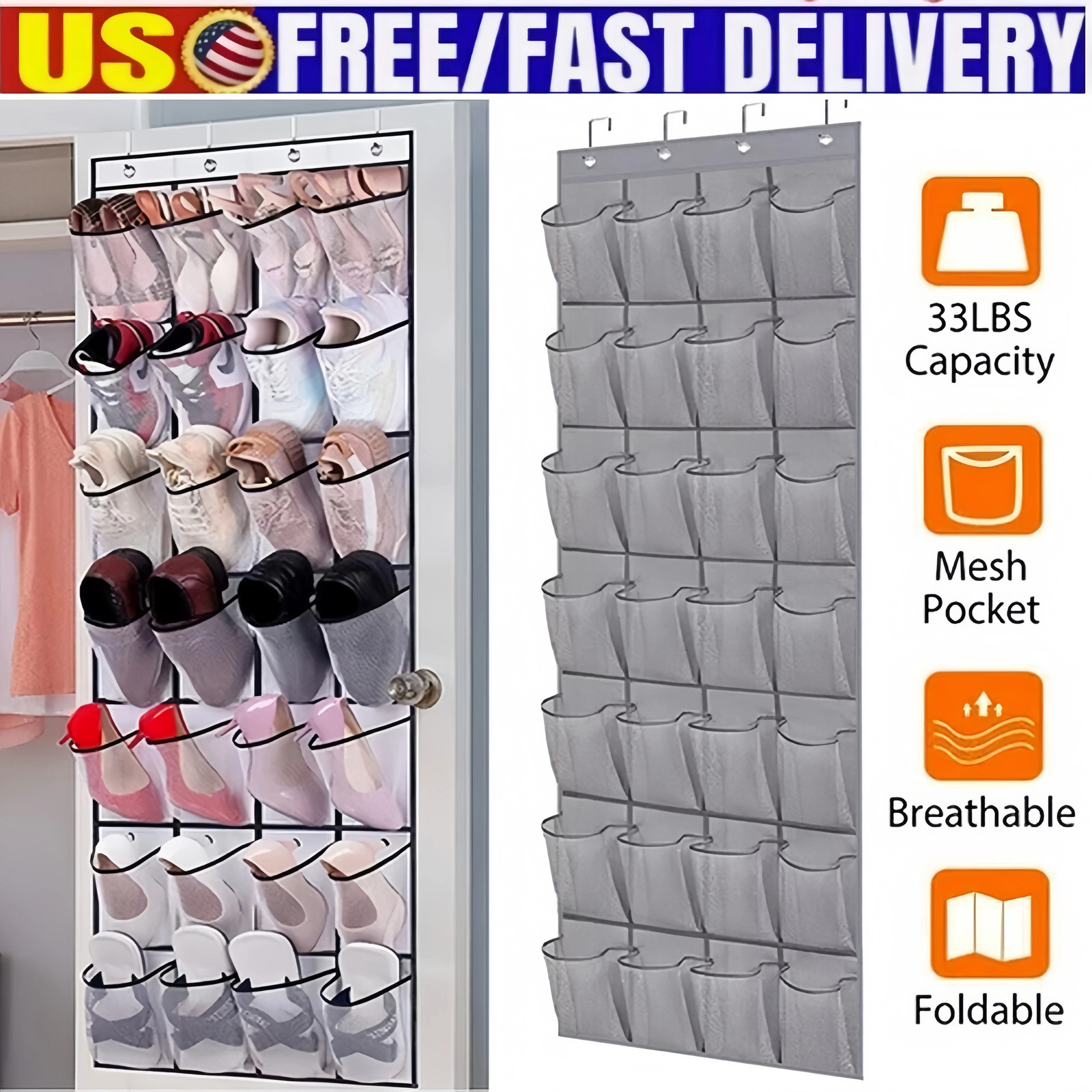 Over Door Shoe Organizer Rack Hanging Storage Holder Hanger Bag Closet 28 Pocket gallery
