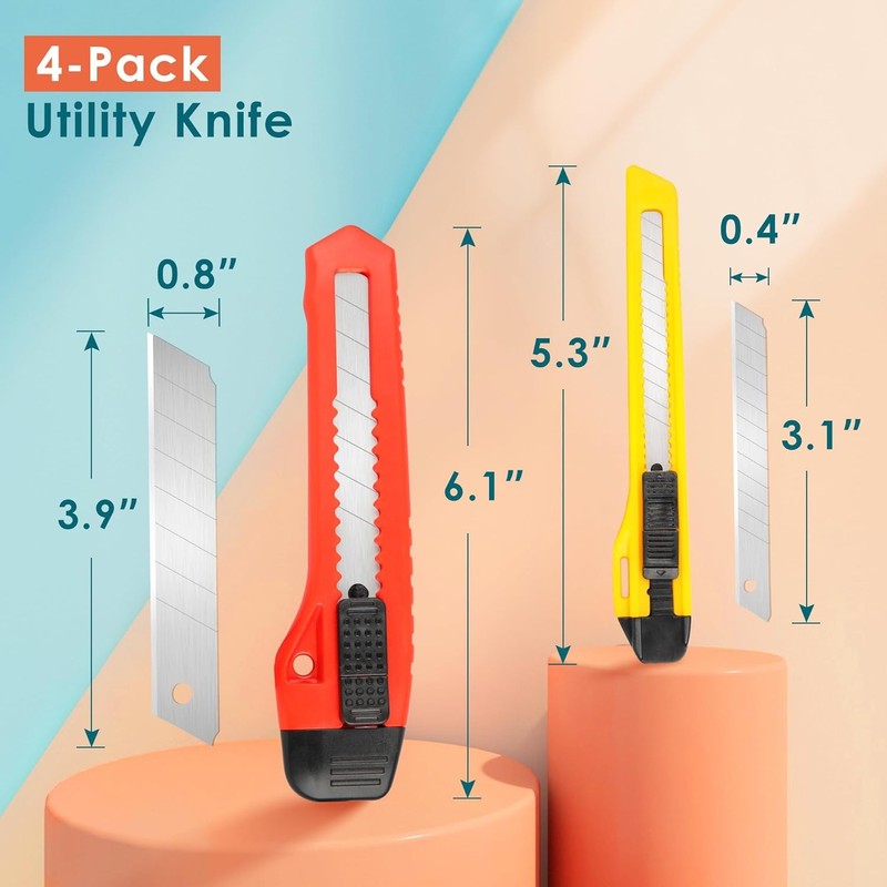 Utility Knife Box Cutter Razor Auto-lock 4-Pack Set, Retractable Box Cutter gallery
