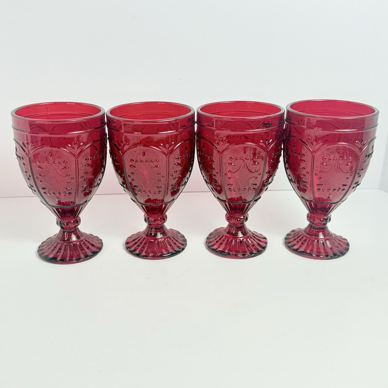 Fitz and Floyd Trestle Ruby Red Water Wine Goblets 12 Oz Set 4 Vintage Style gallery
