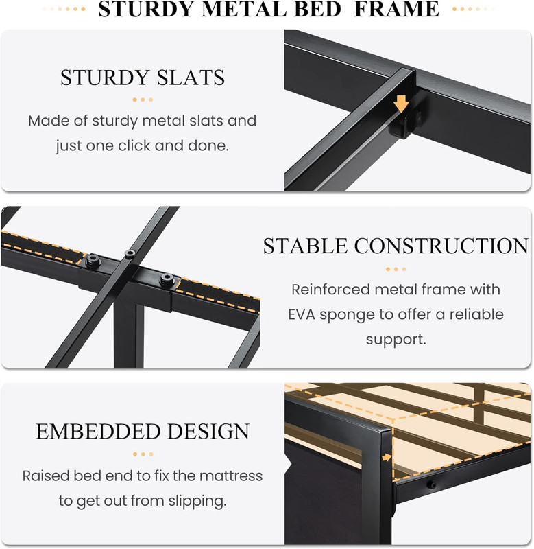 SHA CERLIN Queen Size Bed Frame with Modern Headboard, Heavy Duty Platform Metal gallery