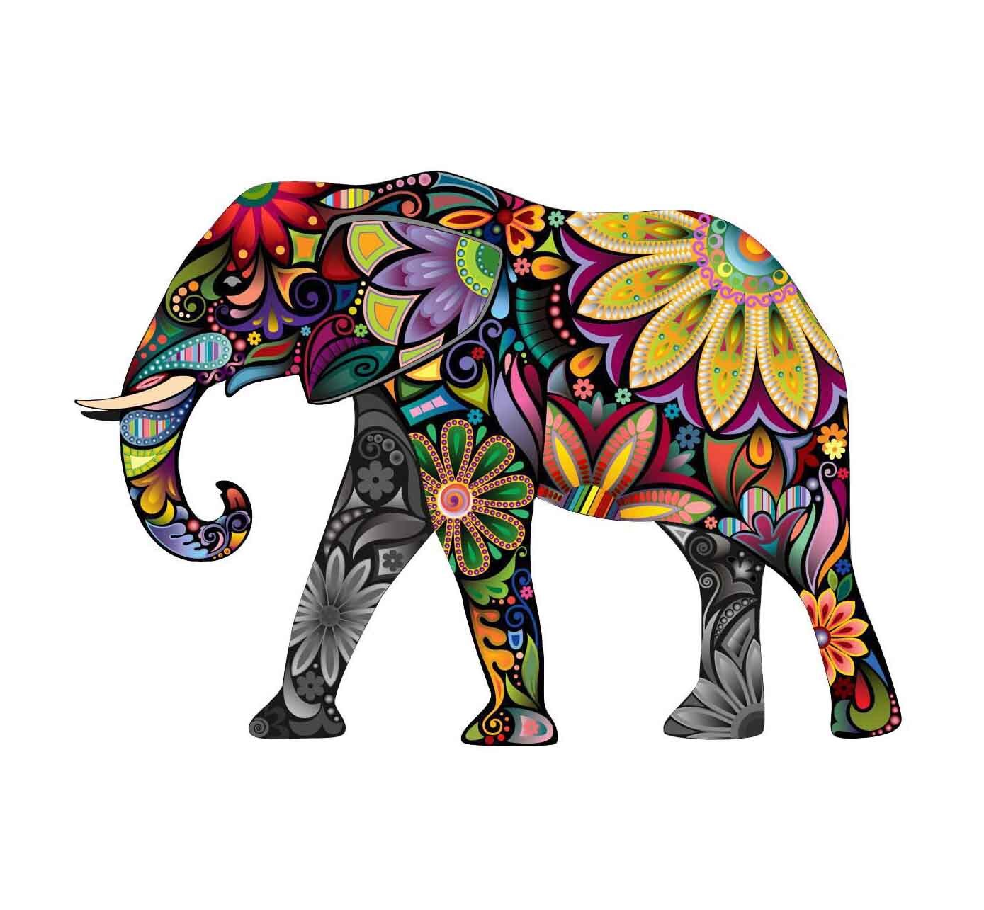 Elephant Wall Decal Colorful Mandala Pattern Removable Wall Sticker 5.2 sq.ft gallery