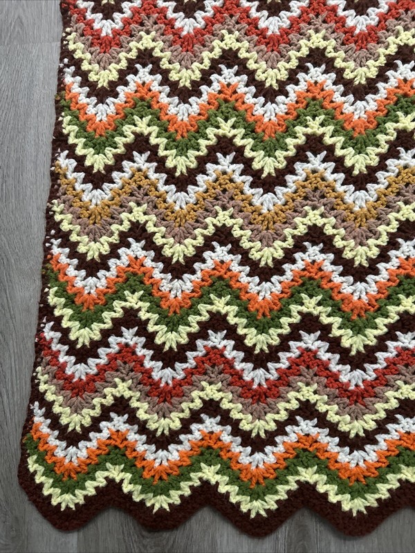 Vintage Crochet Chevron Zig Zag Pattern Throw Blanket Afghan 69"x45" gallery