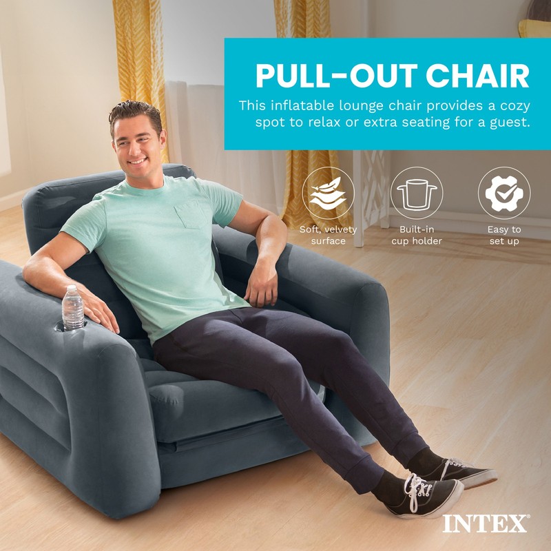 Intex Inflatable Pull Out Sofa Chair Sleeper with Twin Air Bed, 88" x 46" x 26" gallery