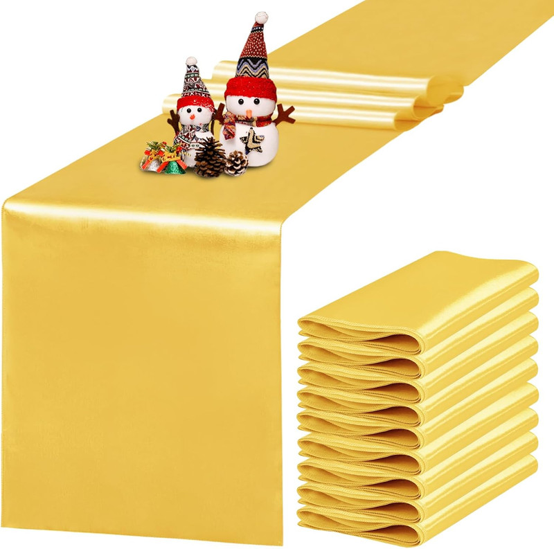 10 Pack Satin Table Runner 12 X 108 Inch Long Gold Silk Table Runner for Wedding gallery