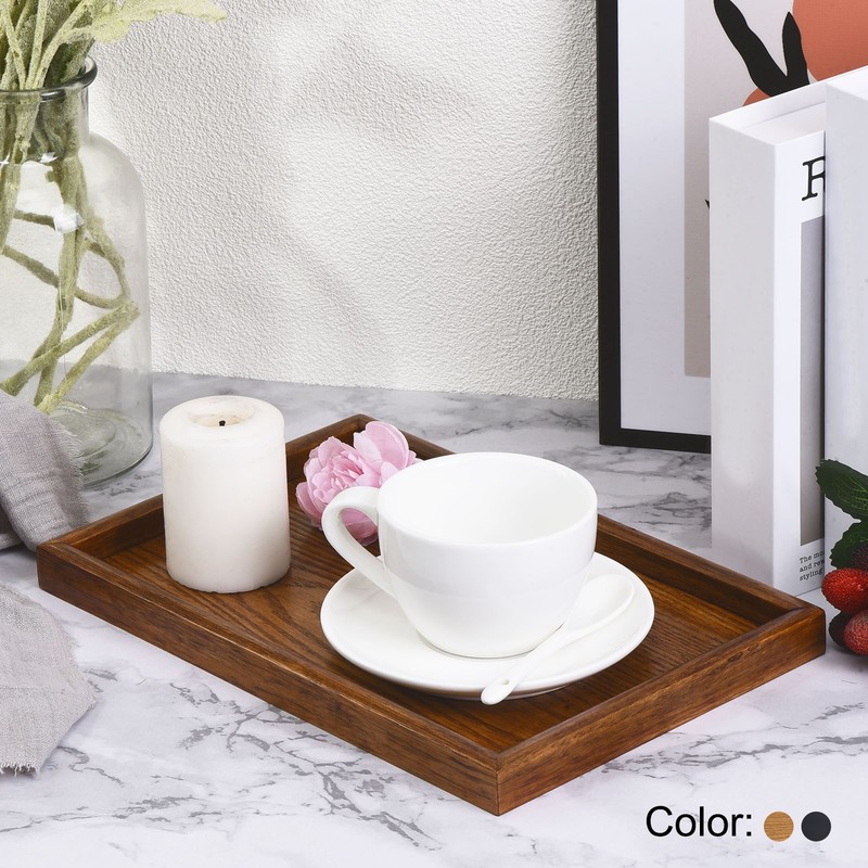 9"x6" Wood Serving Tray Rectangle Decorative Platter Home Kitchen Table Black gallery