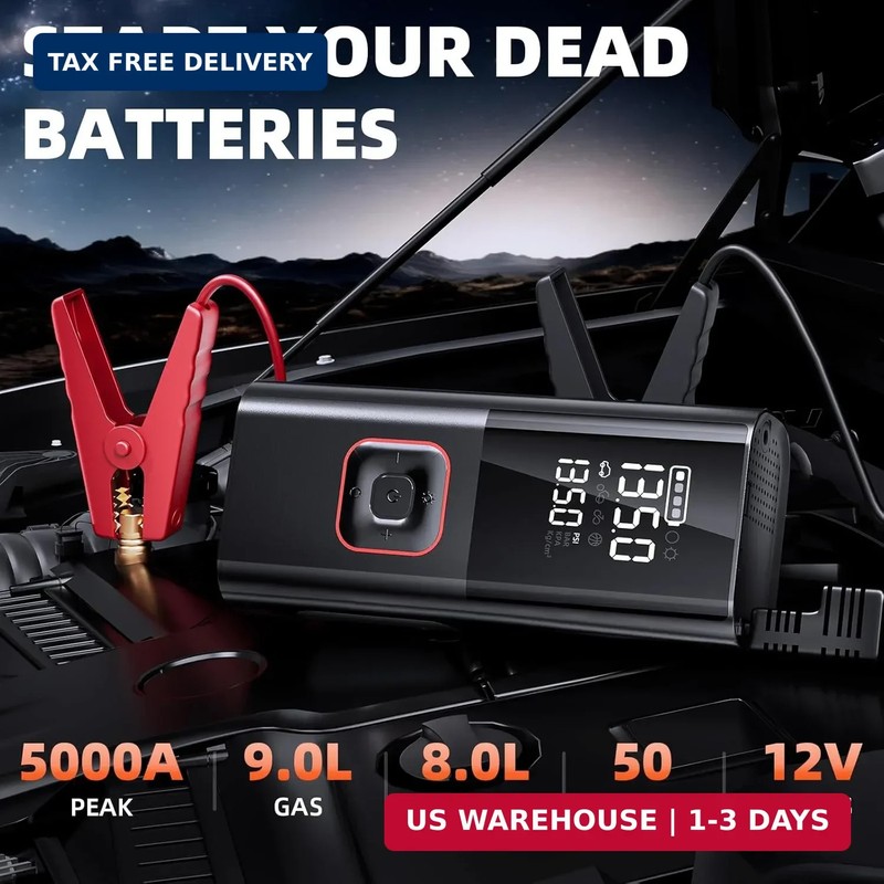 Jump Starter with Air Compressor, 5000A Battery Jumper Starter Portable (9L Gas/ gallery