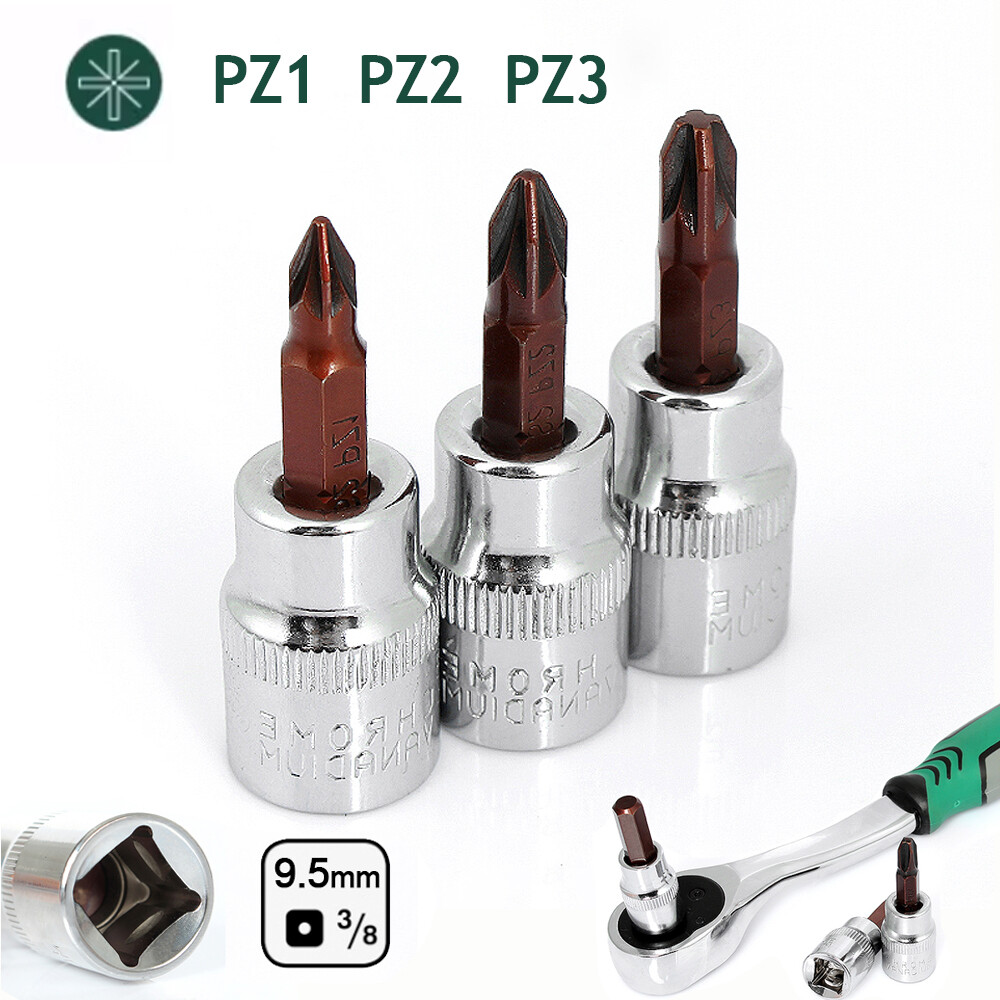 3Pcs 3/8" Drive Pozi Socket Bits Set PZ1 PZ2 PZ3 S2 Steel Phillips Screwdriver gallery