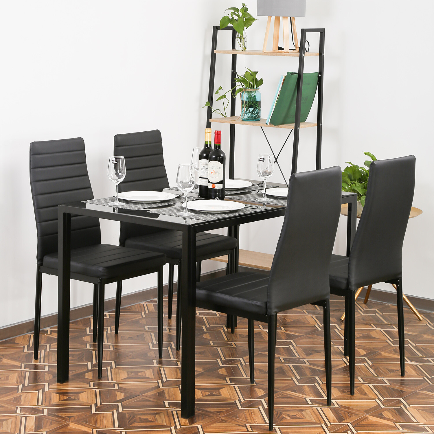 Dining Room Table Set 5-Piece Kitchen with 4 Faux Leather Metal Frame Chairs gallery