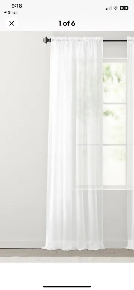 New No Pkg. Rod Pocket Sheer Window Panel (1) White 52" x 108" Crinkle Pattern